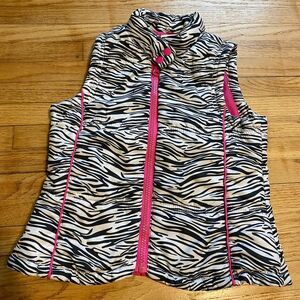 LEI Zebra Print Pink Lining Trim Puffer Vest Size S Small 6 Full Zip